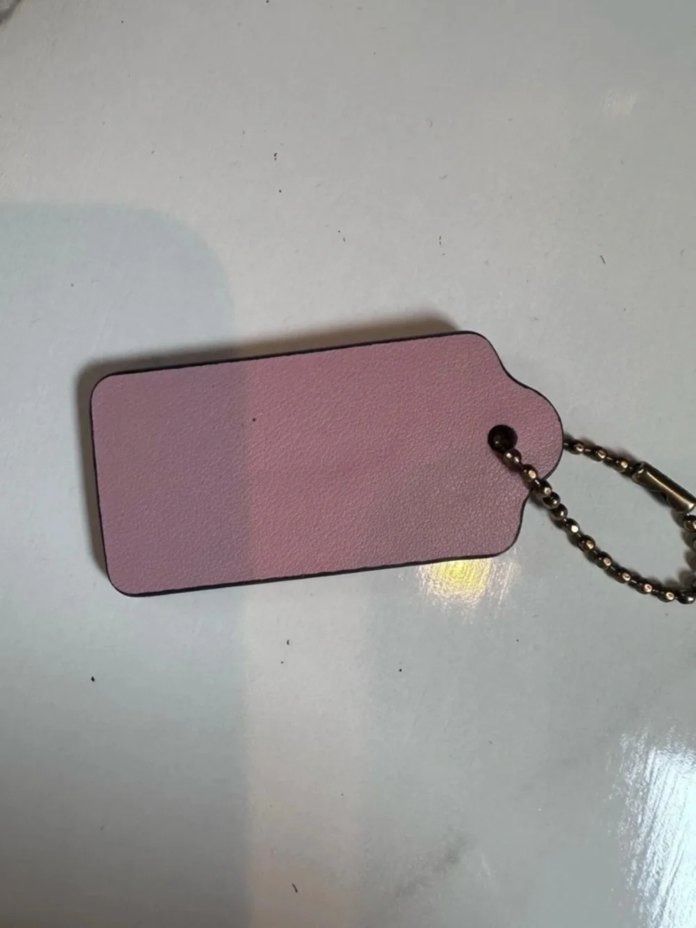 Coach Pink Leather Tag with Gold Ball Chain